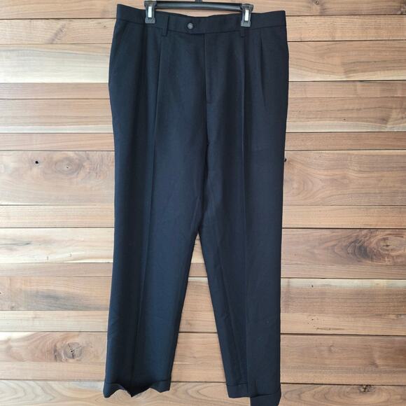 Cutter & Buck Mens Dress Pants Minimalist Preppy Office 36 x31 Black Pleated - Picture 1 of 12